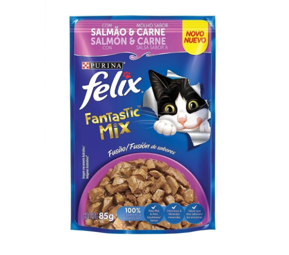 RAÇÃO ÚMIDA FELIX FANTASTIC MIX SALMÃO E CARNE 85G