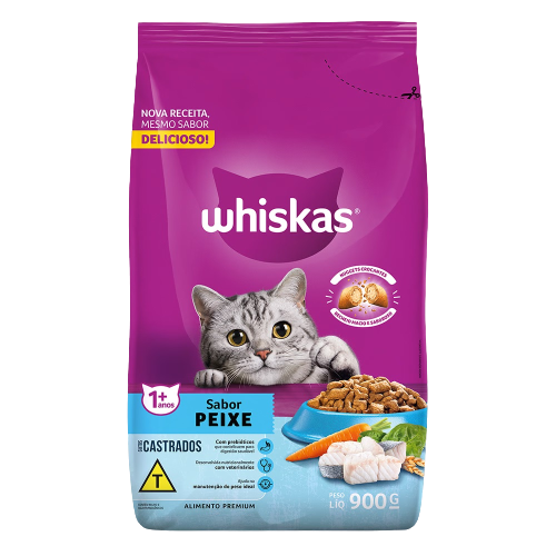 ALIMENTO WHISKAS GATO CASTRADO PEIXE 900 G