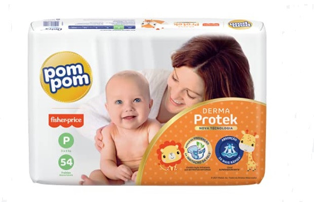 FRALDA DESCARTÁVEL INFANTIL POM POM DERMA PROTEK P PACOTE 54