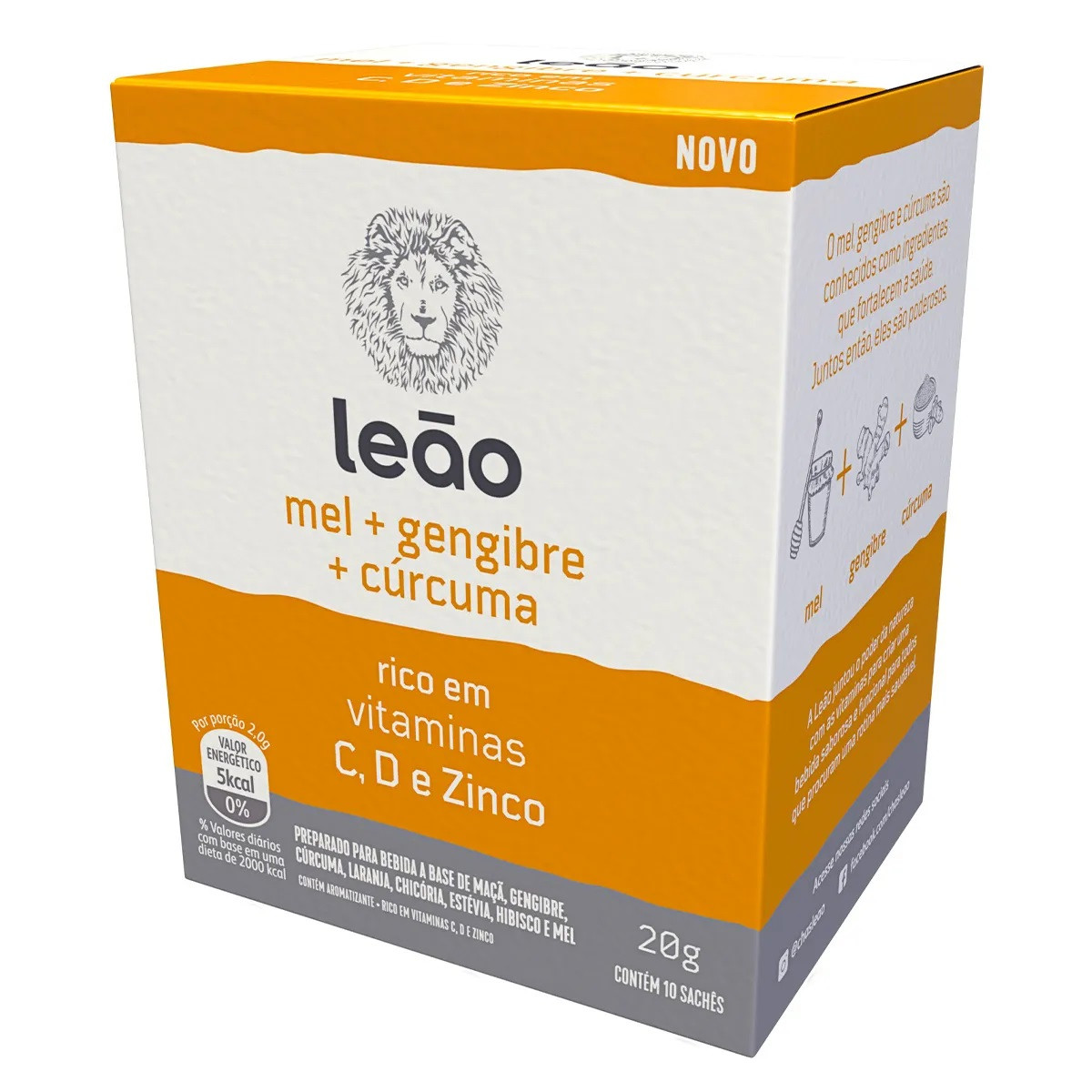 CHÁ LEÃO MEL GENGIBRE E CURCUMA 10SQ