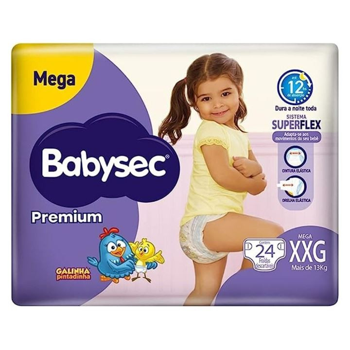 FRALDA BABYSEC PREMIUM MEGA TAMANHO XXG, CONTÉM 24