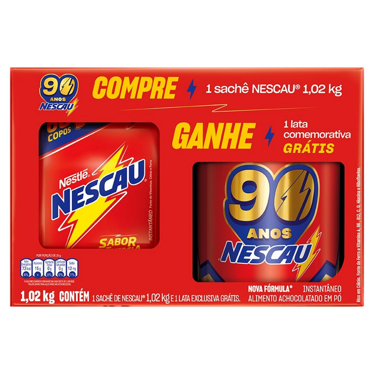 KIT ACHOCOLATADO NESCAU INSTANTÂNEO REFIL COM LATA 90 ANOS