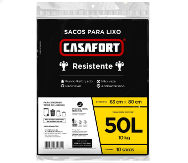 SACO DE LIXO PRETO ALMOFADA 50 LITROS CASAFORT