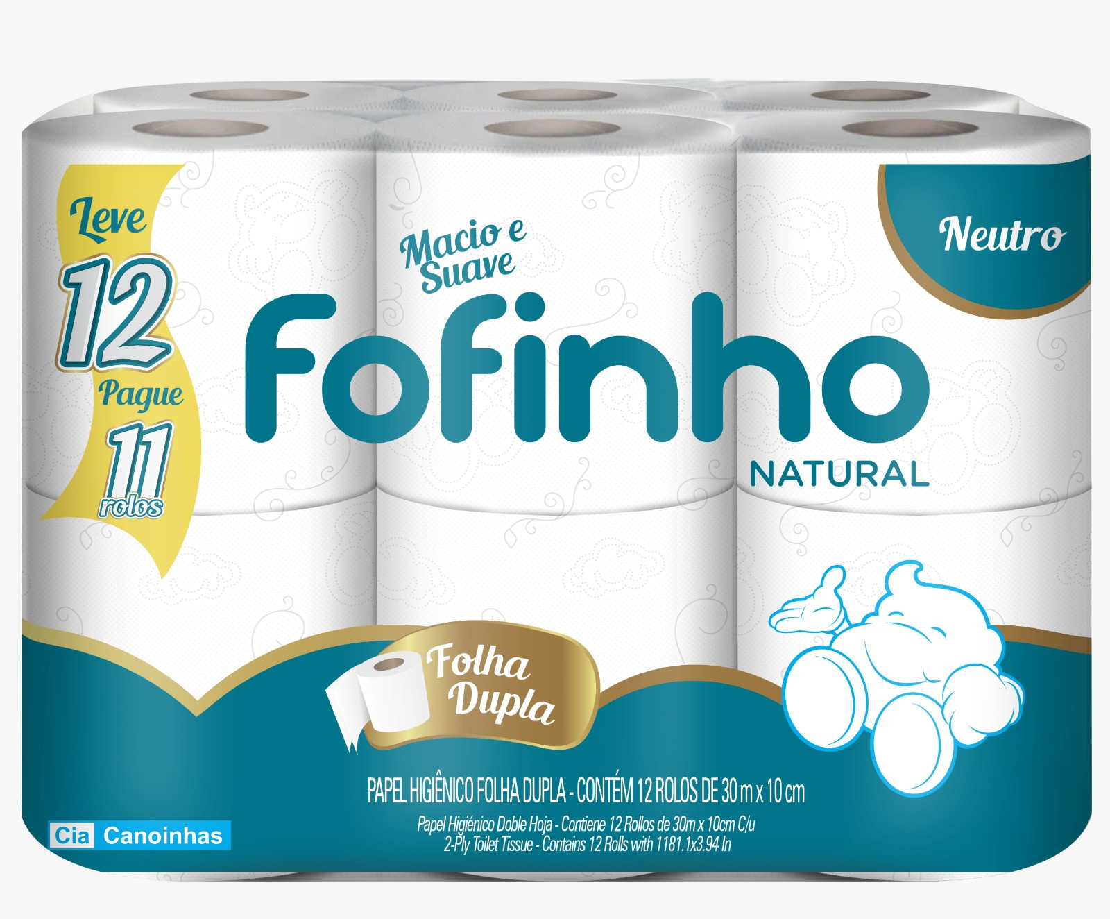 PAPEL HIGIENICO FOFINHO NATURAL FOLHA DUPLA NEUTRO C/12 ROLOS 30M