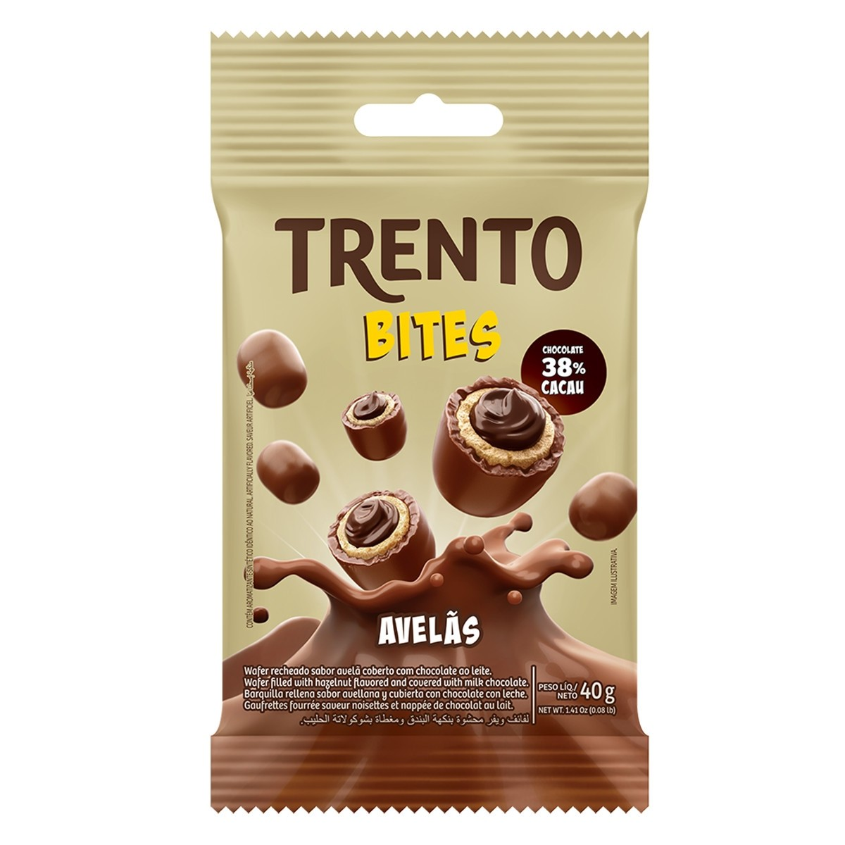 BISCOITO WAFER TRENTO BITES 120G AVELA AO LEITE