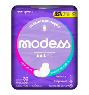 ABSORVENTE MODESS MALHA SUAVE COM ABAS COM 32 UND