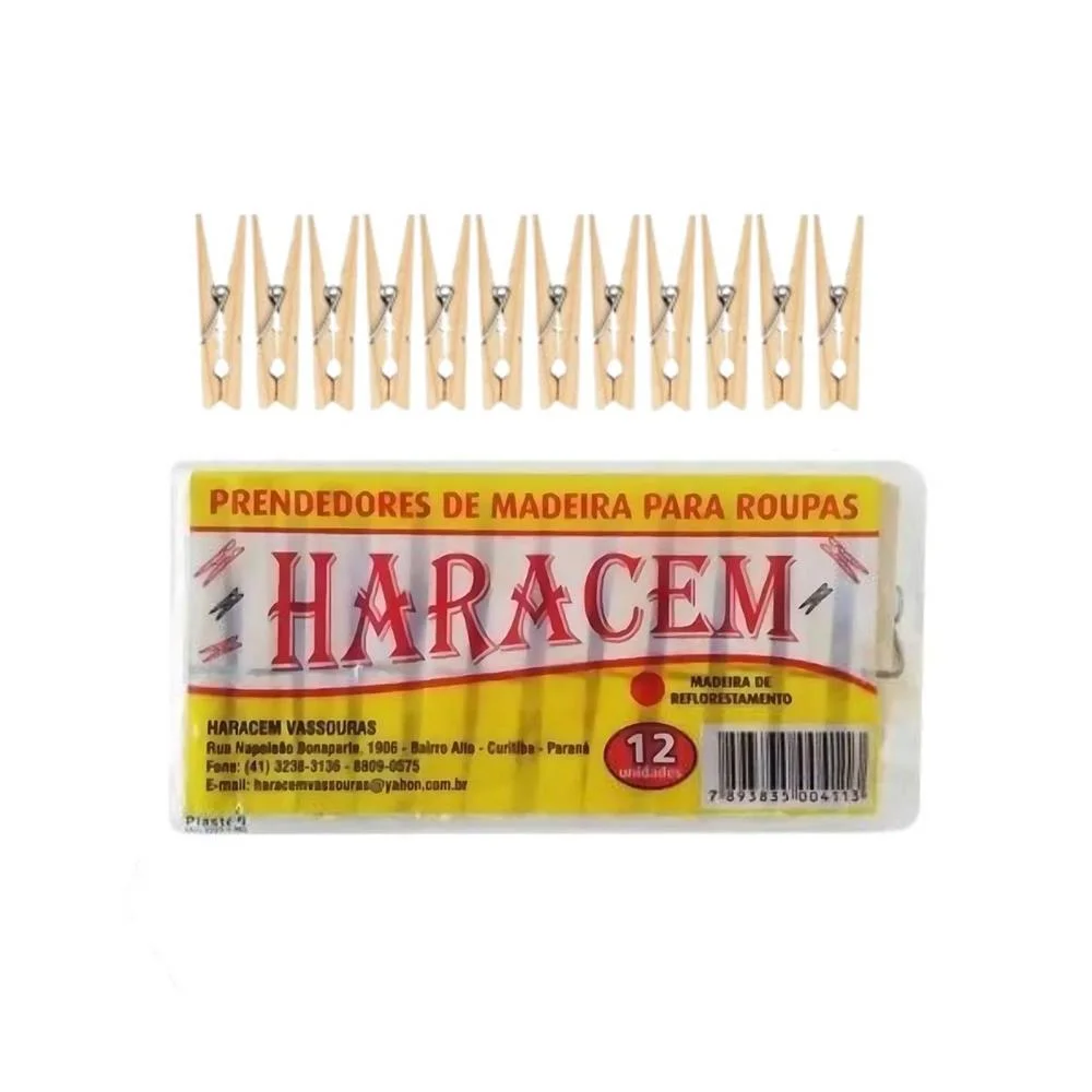 PRENDEDOR DE ROUPAS MADEIRA HARAGEM 12 UNIDADES