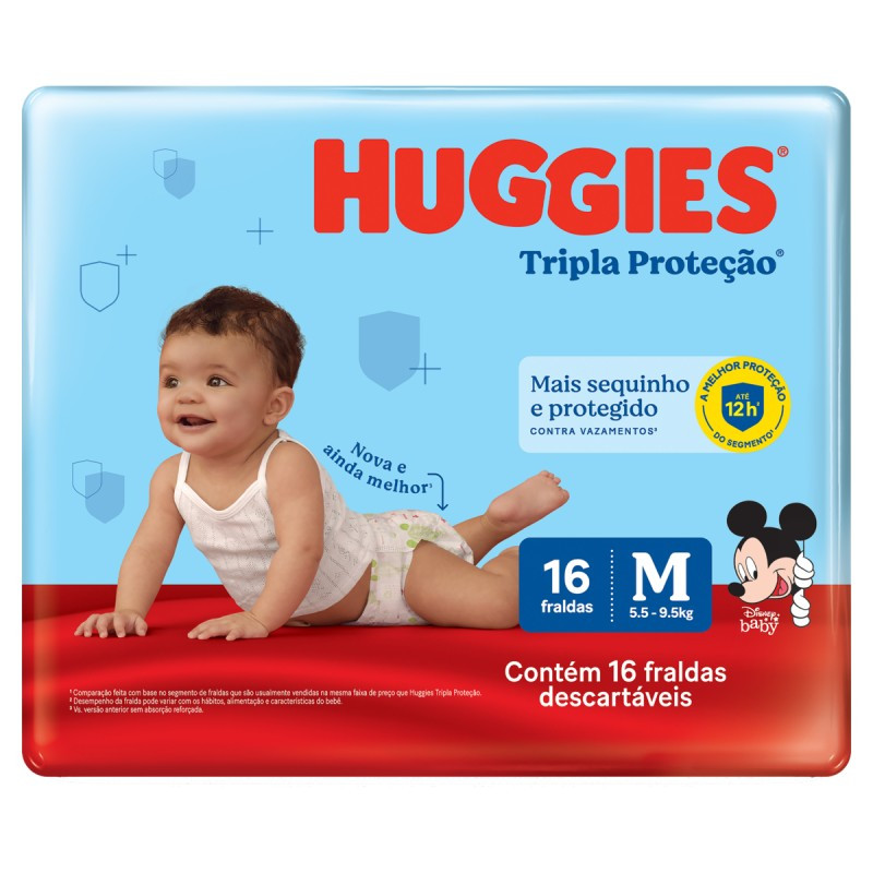 FRALDA HUGGIES TRIPLA PROTEÇÃO JUMBINHO M 16 UNIDADES