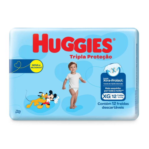 FRALDA HUGGIES TRIPLA PROTEÇÃO XG 12 UNIDADES
