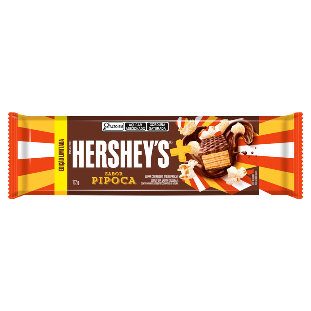 WAFER RECHEIO PIPOCA COBERTURA CHOCOLATE HERSHEYS MAIS PACOTE 102G