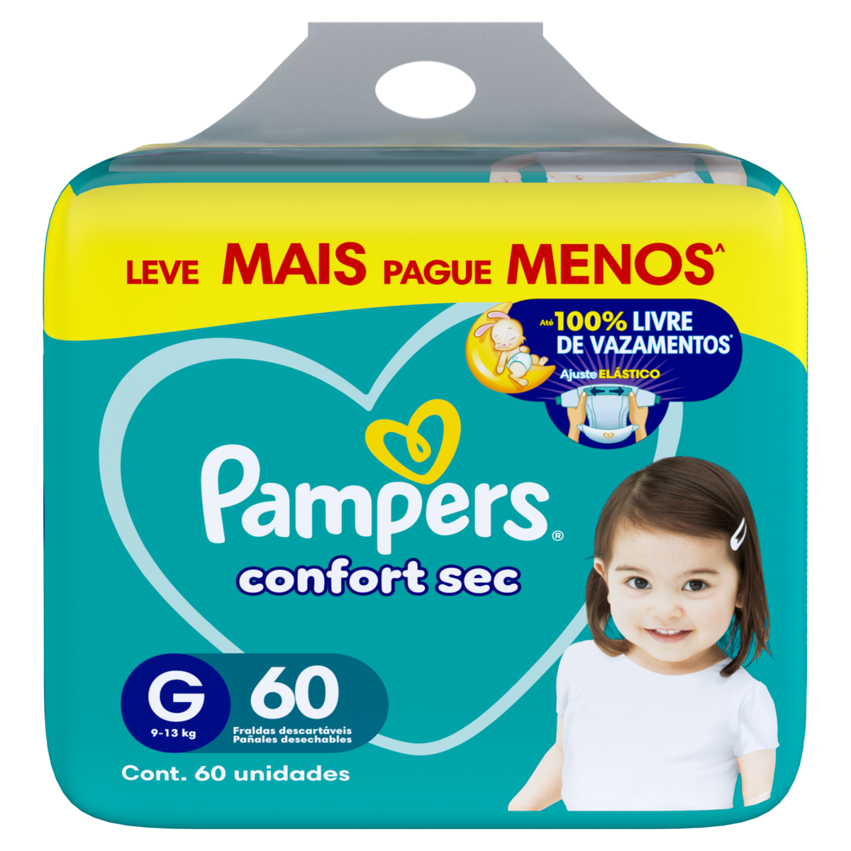 FRALDA PAMPERS CONFORT SEC BAG GRANDE 60 UNIDADES