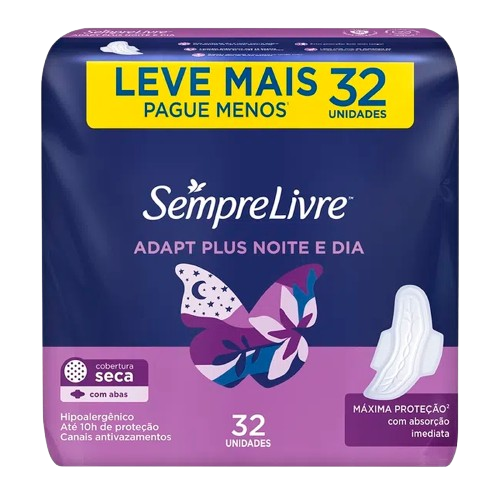 ABSORVENTE SEMPRE LIVRE ADAPT PLUS NOTURNO SECA 32 UNIDADES