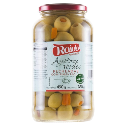 AZEITONA RAIOLA VERDE RECHEADA PIMENTAO 490GR