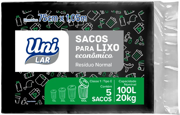 SACO LIXO UNI LAR ALMOFADA 100L C/5 UN