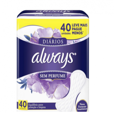 PROTETORES DIÁRIOS ALWAYS SEM PERFUME 40 UNIDADES