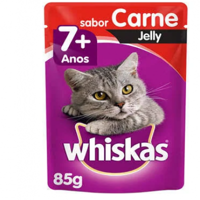 RAÇÃO ÚMIDA WHISKAS SACHE JELLY GATOS SÊNIOR 85G