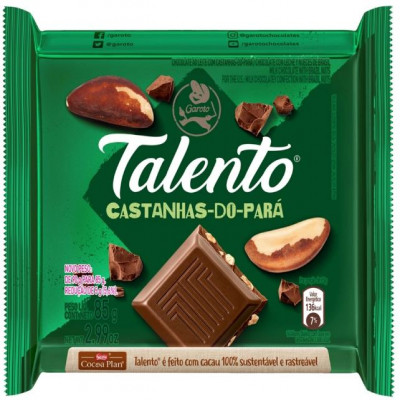CHOCOLATE TALENTO 85 GRAMAS CASTANHAS DO PARÁ VERDE
