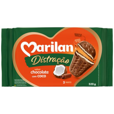 BISCOITO MARILAN DISTRACAO 320G CHOCOLATE/COCO