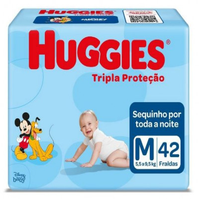 FRALDA HUGGIES TRIPLA PROTEÇÃO M COM 42 UNIDADES