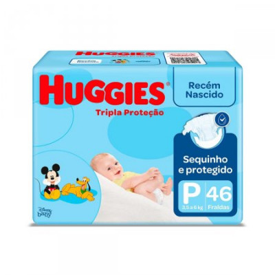 FRALDA HUGGIES TRIPLA PROTEÇÃO P COM 46 UNIDADES