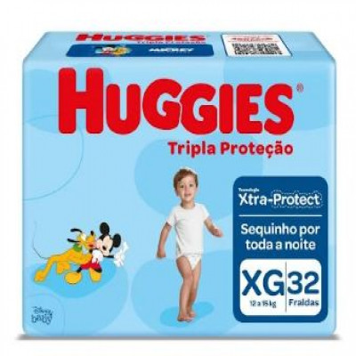 FRALDA HUGGIES TRIPLA PROTEÇÃO XG COM 32 UNIDADES