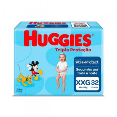 FRALDA HUGGIES TRIPLA PROTEÇÃO XXG COM 32 UNIDADES