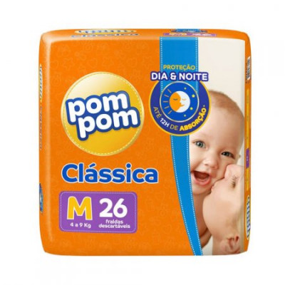 FRALDA POM POM CLÁSSICA M COM 26 UNIDADES