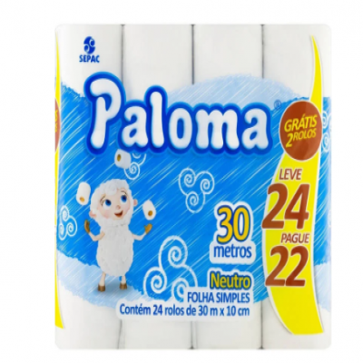 PAPEL HIGIÊNICO PALOMA FOLHA SIMPLES 30M LV24 PG22 NEUTRO