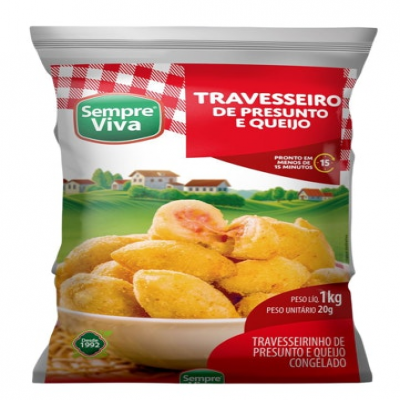 SALGADO CONGELADO TRAVESSEIRO DE PRESUNTO COM QUEIJO  1KG