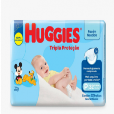 FRALDA DESCARTÁVEL HUGGIES TRIPLA PROTEÇÃO JUMBO P 32 UN