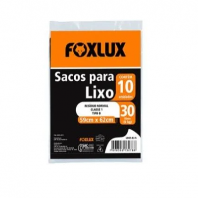 SACO LIXO 30 LITROS 59X62CM PRETO FOXLUX 10 UNIDADES