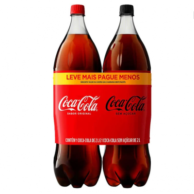 REFRIGERANTE COCA COLA 2LITROS+COCA ZERO 2LITROS C/2