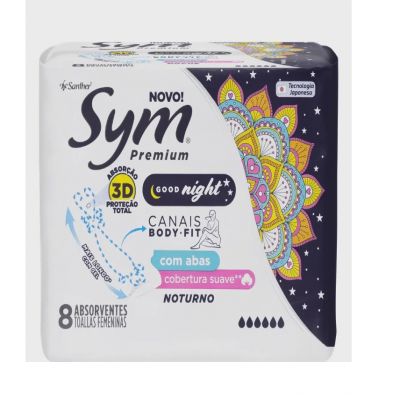 ABSORVENTE SYM PREMIUM NOITE SUAVE COM ABAS COM 08