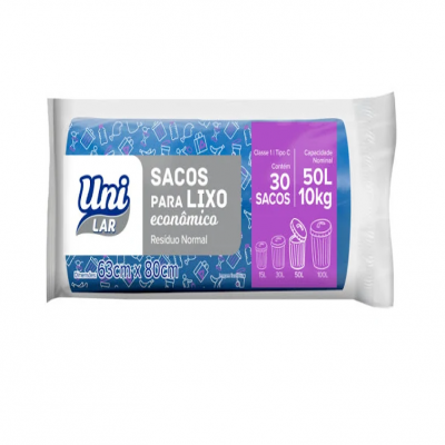 SACO LIXO UNI LAR ROLO 50L COM 30 UNIDADES