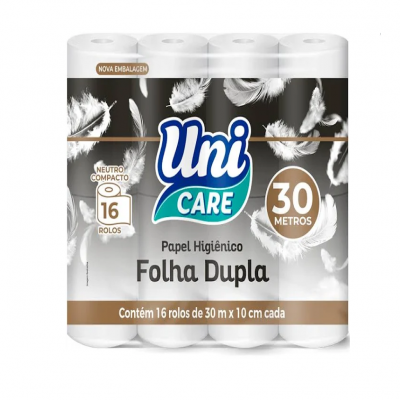 PAPEL HIGIENICO UNI CARE FOLHA DUPLA 30M COM 16