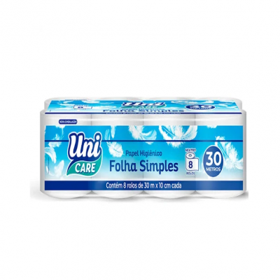 PAPEL HIGIENICO UNI CARE F SIMPLES 30M COM 8