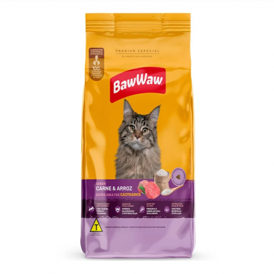 ALIMENTO BAWWAW PARA GATOS CASTRADOS CARNE 900G