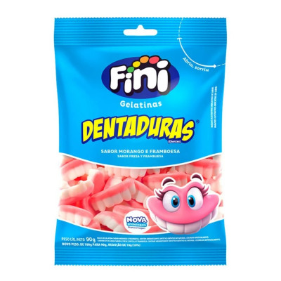 BALA FINI GELATINA DENTADURAS SABOR MORANGO E NATA 90 G