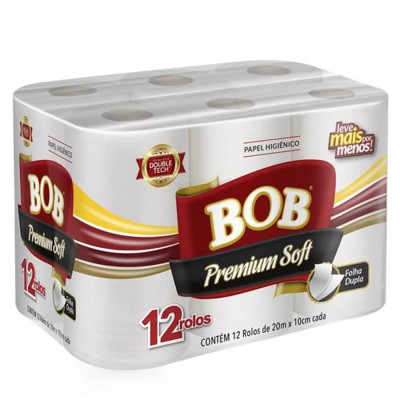 PAPEL HIGIÊNICO BOB PREMIUM SOFT FOLHA DUPLA 12 ROLOS COM 20M