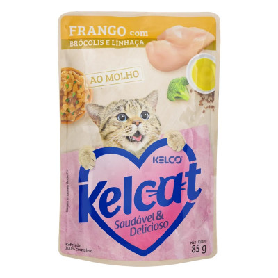 PETISCO KELCAT FRANGO BROCOLIS LINHAÇA SACHE 85G