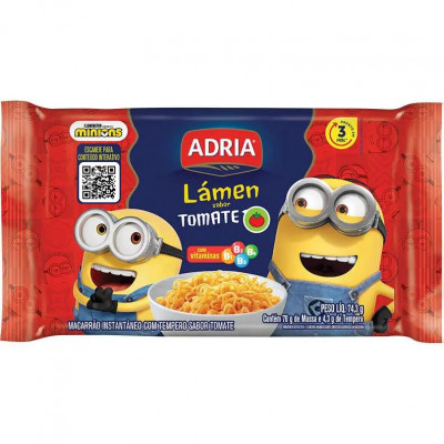 MACARRÃO INSTANTANEO ADRIA MINIONS TOMATE 74,3G