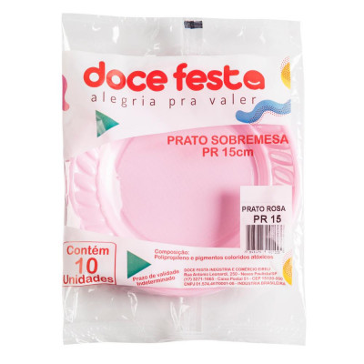 PRATO DOCE FESTA PLASTICO ROSA COM 10