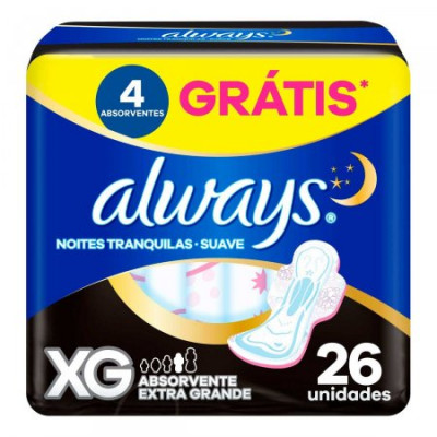 ABSORVENTE ALWAYS NOTURNO EXTRA GRANDE COM ABAS COM 26 UN