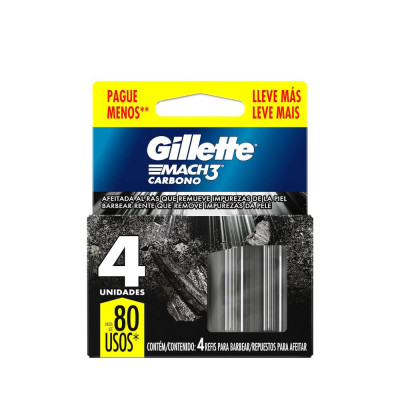 CARGA GILLETTE MACH3 CARBONO COM 4 LEVE+ PAGUE-