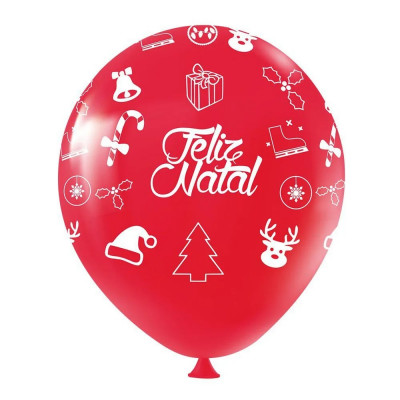 BALAO 11 FELIZ NATAL COM 25 VERMELHO BRANCO