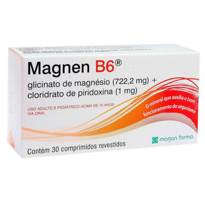 MAGNEN B6 GLICINATO D MAGNÉSIO (722,2 MG) + CLORIDRATO DE PIRIDOXINA (1 MG) MARJAN COM 30 COMPRIMIDOS REVESTIDOS