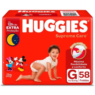 FRALDA HUGGIES SUPREME CARE HIPER G 58 UNIDADES