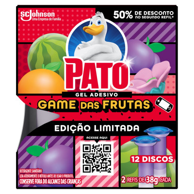 DETERGENTE PATO GEL ADESIVO GAME FRUTA 38G 50%DESC