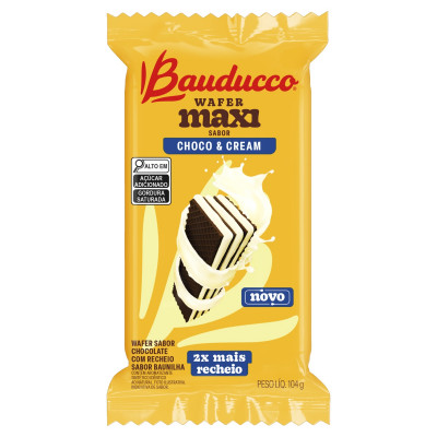 BISCOITO WAFER BAUDUCCO MAXI CHOCOLATE CREAM 104G