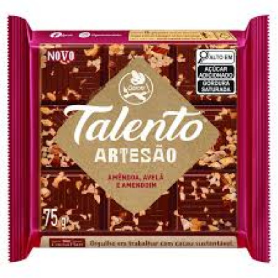 CHOCOLATE TALENTO AMENDOA AVELA AMENDOIM 75G